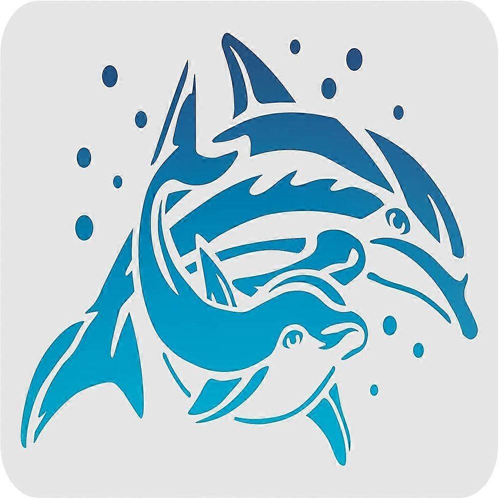 1pc Large Plastic Reusable Drawing Painting Stencils Templates for Painting on Scrapbook Fabric Tiles Floor Furniture Wood Rectangle Dolphin Pattern 2