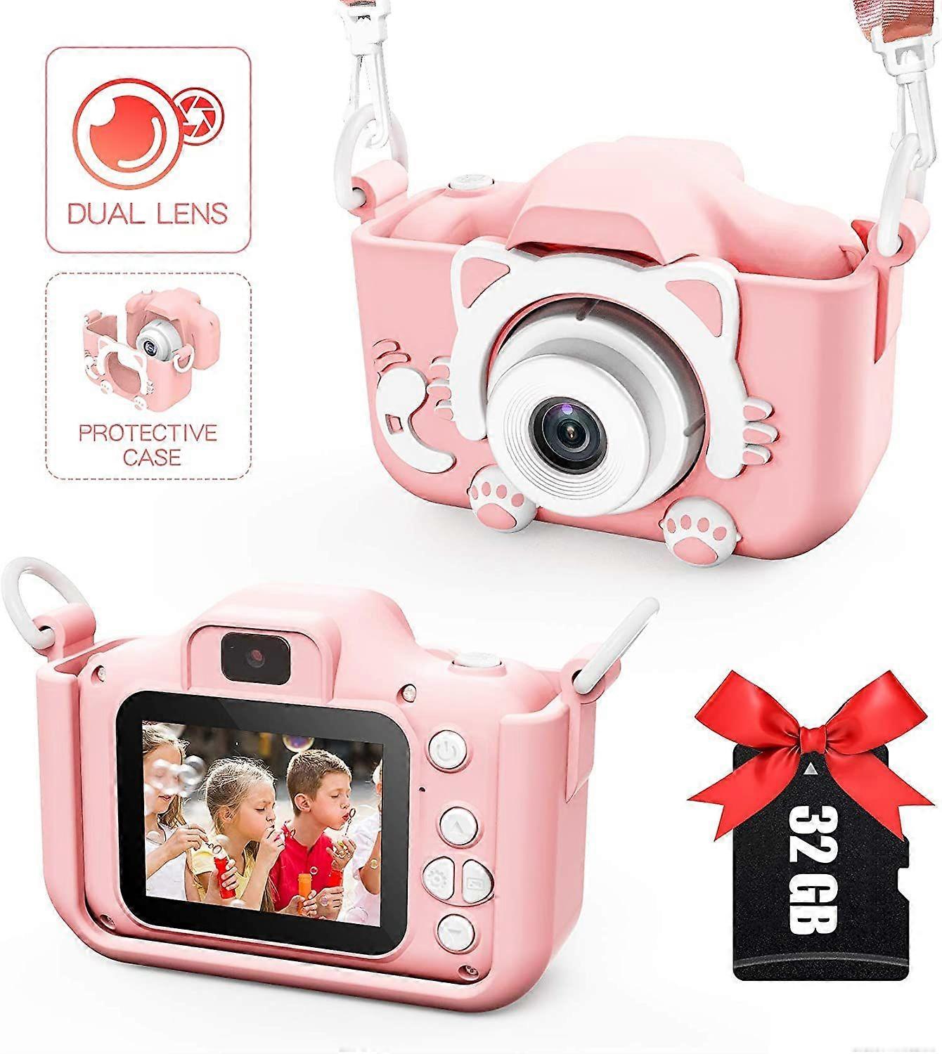 Barnkamera för flickor/pojkar, 3 4 5 6 7 8 9 år gamla leksaker för flickor/pojkar, julklapp för ålder 6-9 flickor/pojkar barn digital dubbelkamera, själv
