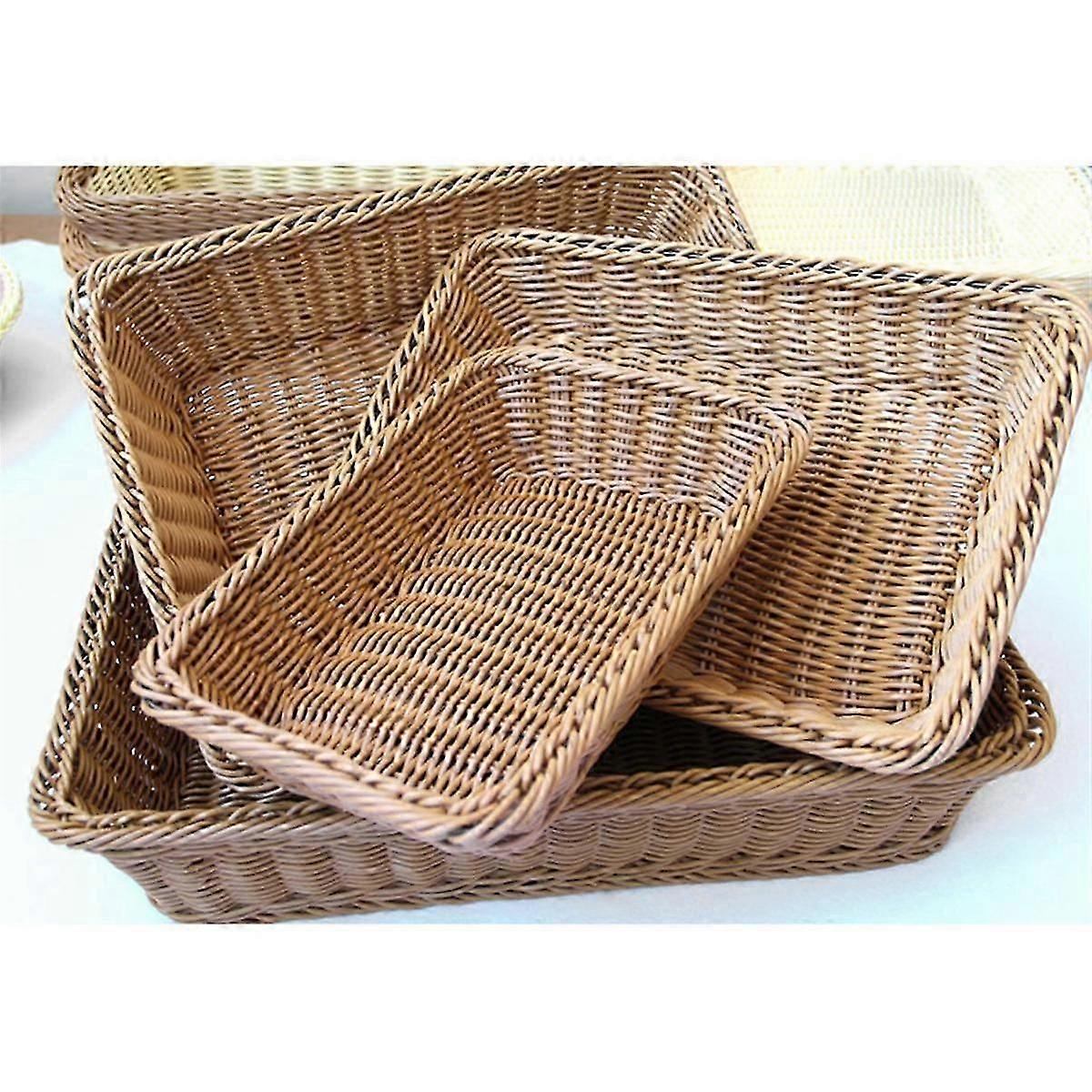 Storage Basket Handmade Rectangular Rattan Organization Wicker Bread Holder Fruit Vegetable Snack Food Container M