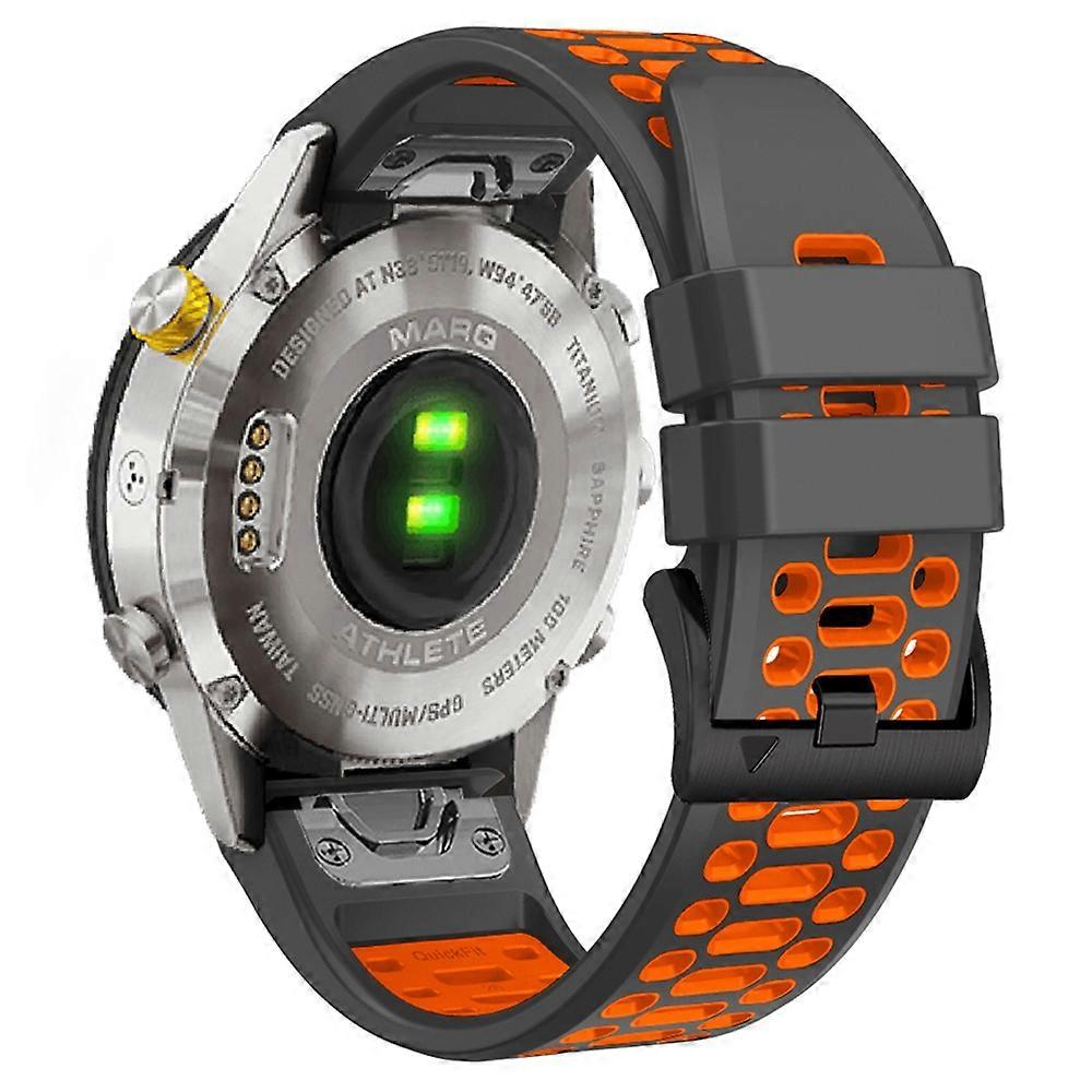 Type J For Garmin Fenix 7X/7X Pro/6X QuickFit 26mm Klokkerem Tre Rader Hull Dobbel Farge Silikon