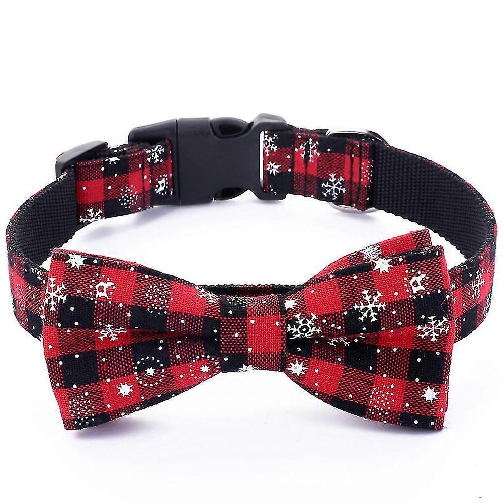 Christmas Dog Collar Adjustable Snowflake Pattern Red With Tie In 4 Sizes