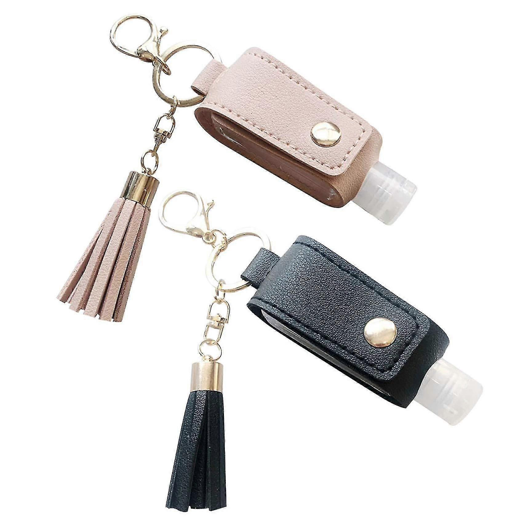 2 Pack Portable Squeeze Bottle, 30 Ml Leak Proof Refillable Leather Keychain Holder For Hand Sanitizer,travel, Outdoor
