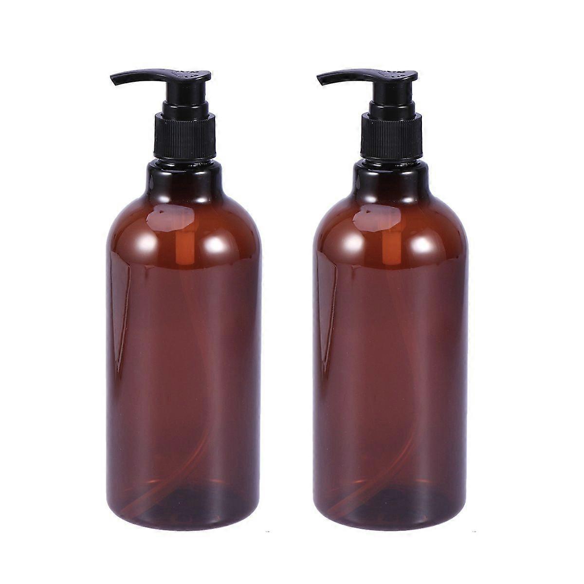 2pcs 500ml Screw Pump Bottles Essential Oil Liquid Makeup Atomizer Dispenser Refillable Bottles (Brown Bottle and Random Color Pump)