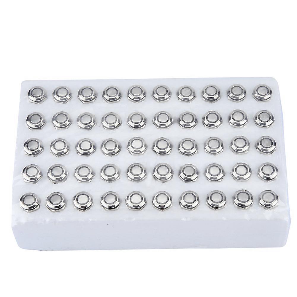50pcs 12mm Self-locking Metal Push Button Switch Flat Head 24V LED Light 4-Pin (Red)