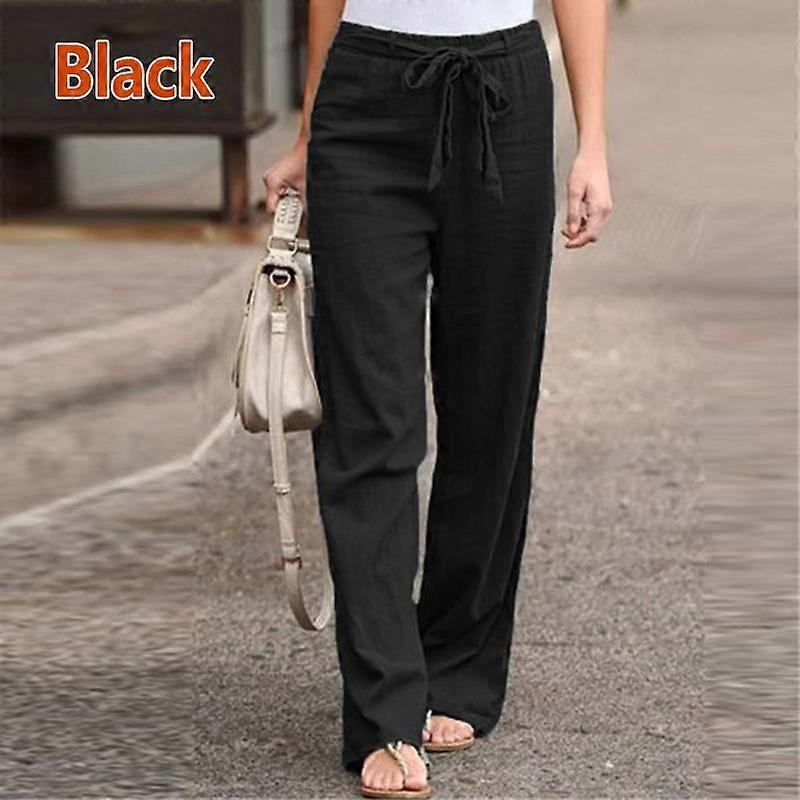 Women Casual Straight Trousers Pants Elastic Waist Loose Long Pants Solid Spring