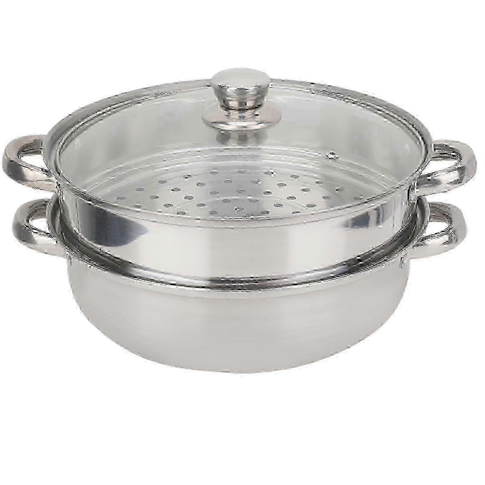 Stainless Steel Cookware 28cm 2-Layer Steamer Pot Cooker Double Boiler Soup Steaming Pot