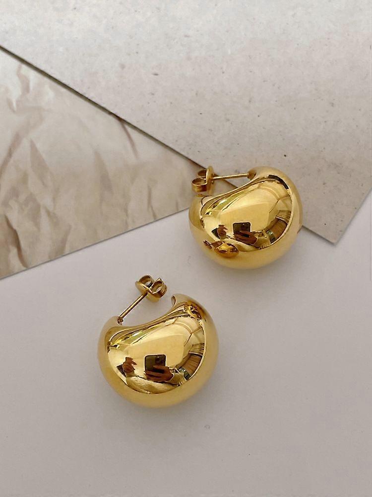 HUANZHI Retro Minimalist Style Earrings for Women Irregular Shape Half Circle Hollow Gold Stamp Earrings