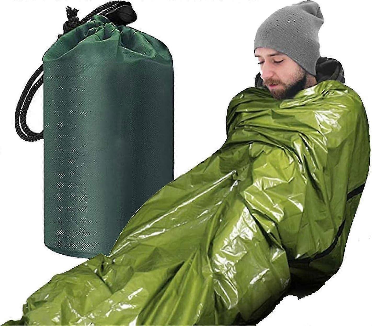 Nödöverlevnadsväska, nödsovsäck, utomhus nödöverlevnadssovsäck med visselpipa, kall, vattentät, varm, lämplig för camping