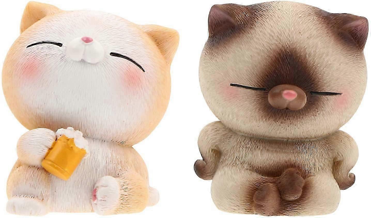 2Pcs Cute Miniature Cat Figure
