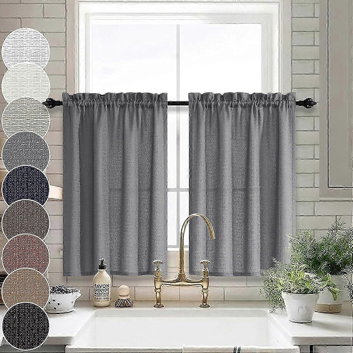Dark Grey Curtains for Bedroom 2 Panels Set Short Thick Sheer Light Filtering