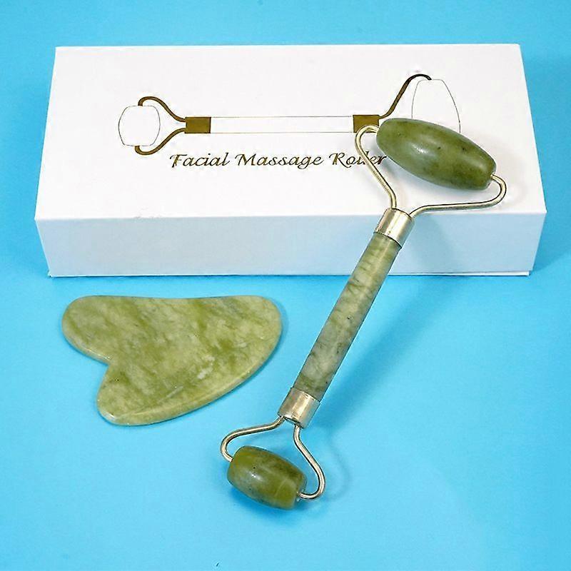 本物の翡翠の石のオリジナル翡翠フェイスローラーとグアシャ - 目、首、若い肌のためのフェイシャルマッサージ、二重あごとしわを減らす