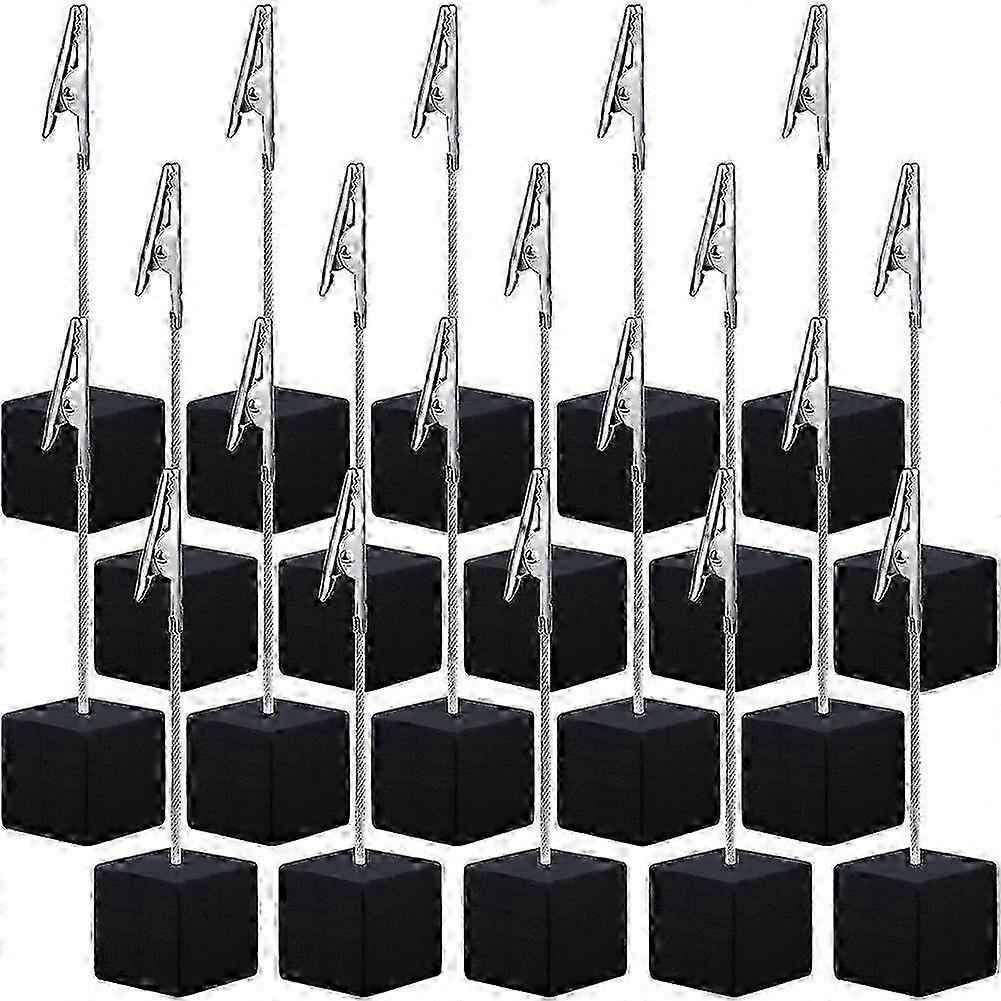 20 Pieces Cube Base Memo Clip Holder with Alligator Clip Wood Base Table Number Holder Cube Base Pla