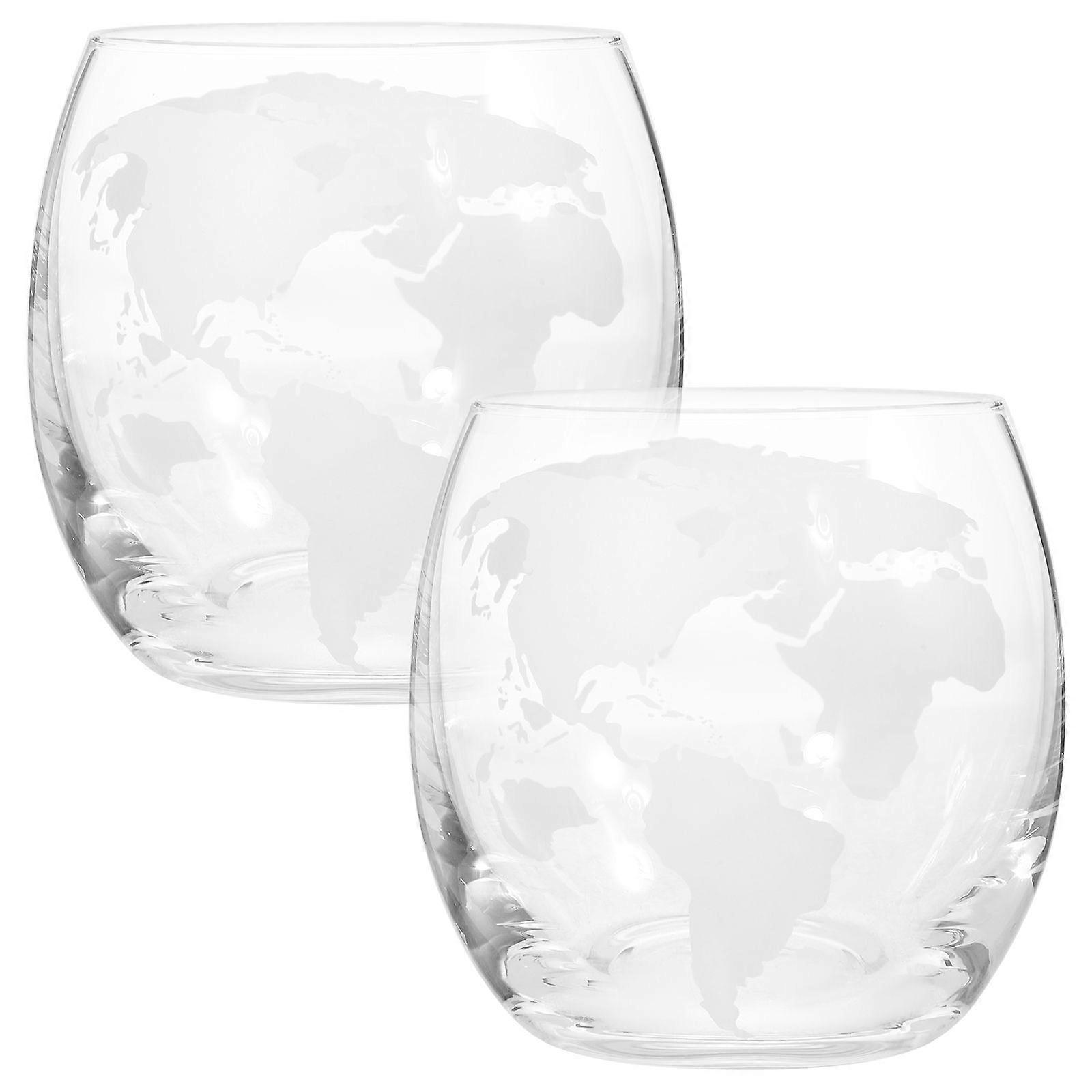 2Pcs Transparent Glass Cup Map Printing Glasses Beverage Drinking Cups