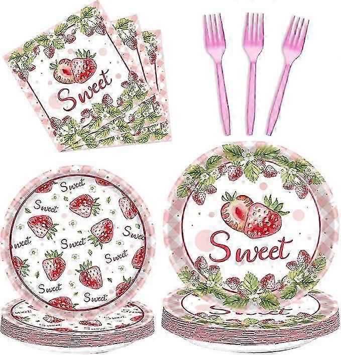 80 Pcs Strawberry Plates and Napkins Party Supplies, Disposable Forks Summer Fruit Paper Dessert Tableware Decorations Birthday Table Dinnerware Favor