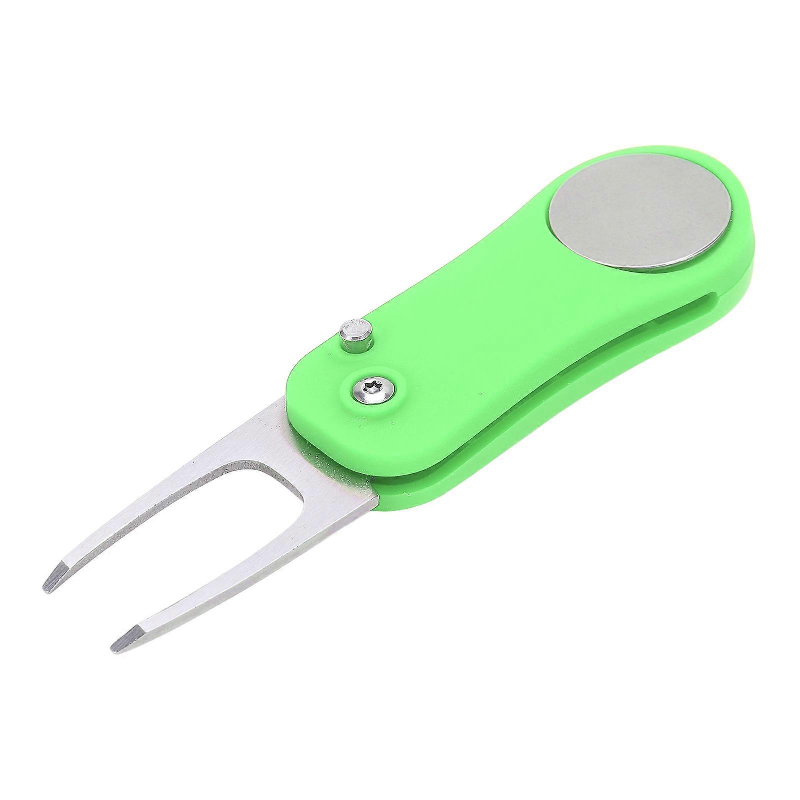 Foldable Golf Divot Repair Tool with Marker Golf Green Fork and Pop Up ButtonGreen