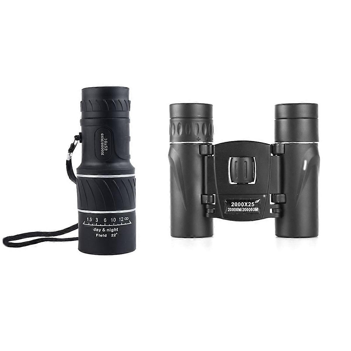 2PCS 2000X25 HD Zoom Binoculars and single-tube telescope 16X52