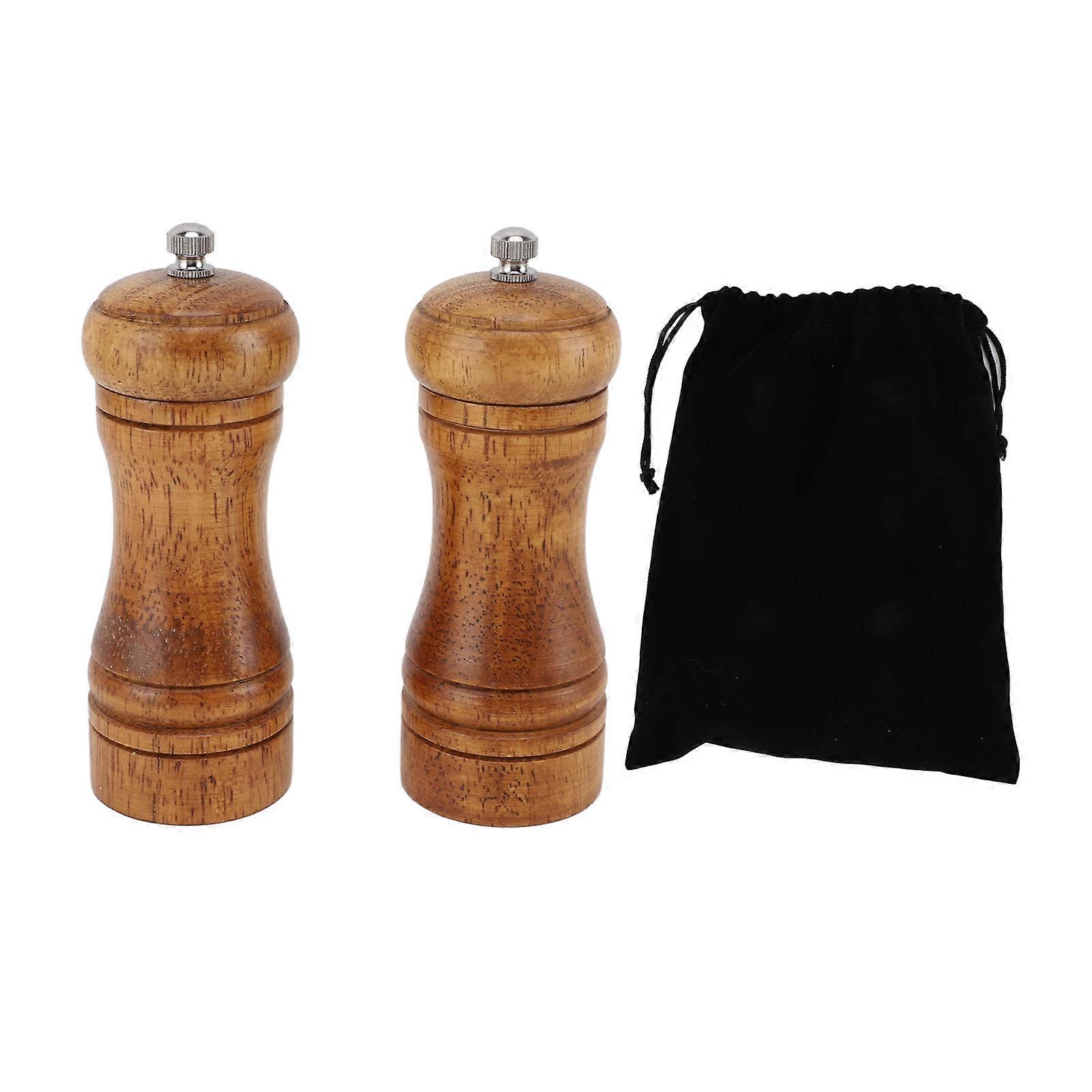 2-Piece Adjustable Dark Wood Pepper Mill Set for Kitchen Use