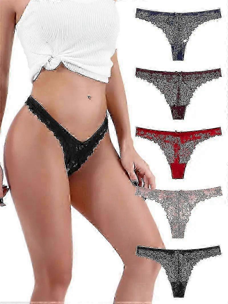 [5 kpl] Hengittävä matala vyötärö seksikäs pitsi stringit, kiinteät keskijoustavat stringit & Stringit, Naisten alusvaatteet & Underw SZRH A-N