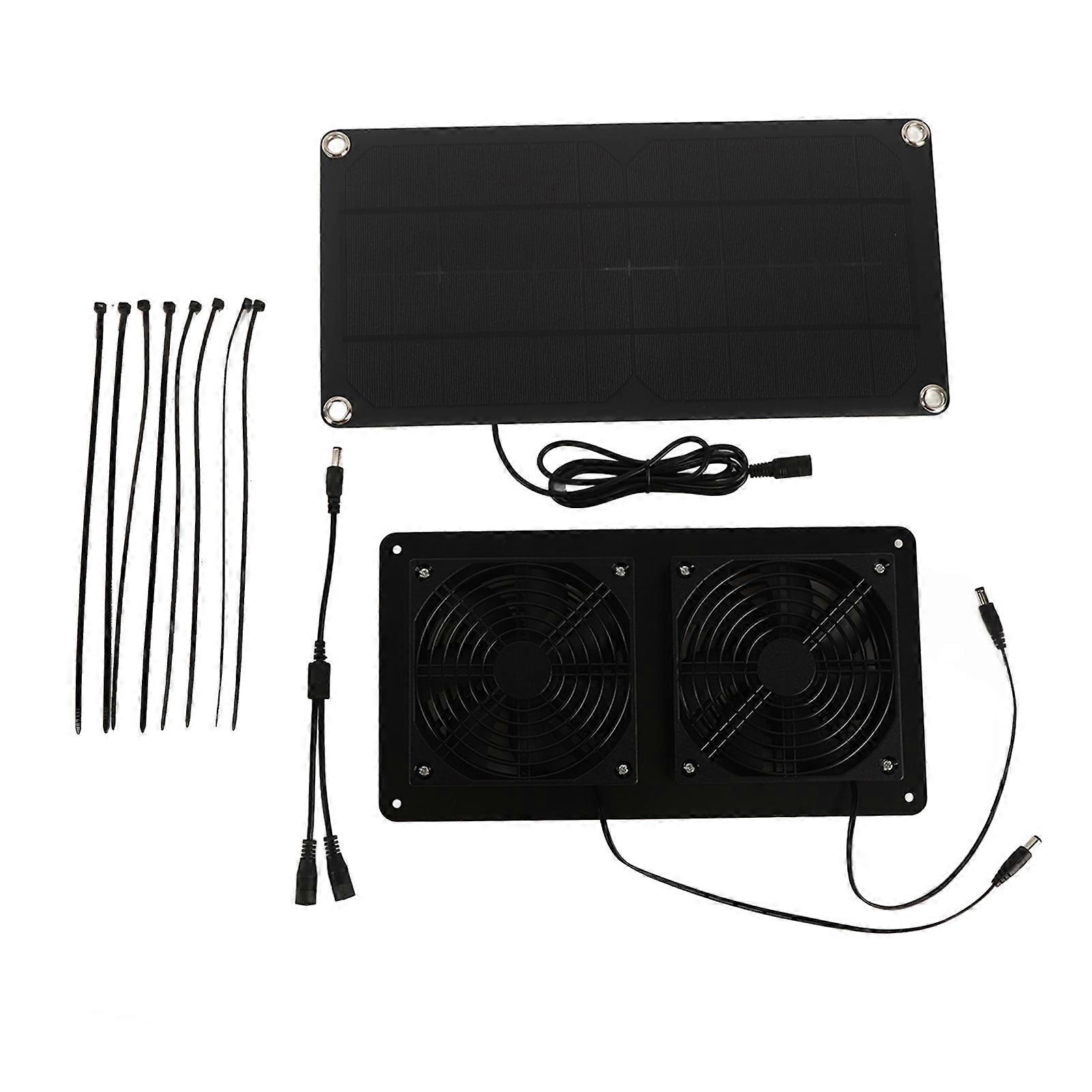 12V 20W Solar Powered Fan Kit Monocrystalline Silicon 3W Dual Cooling Fan for Car Greenhouse