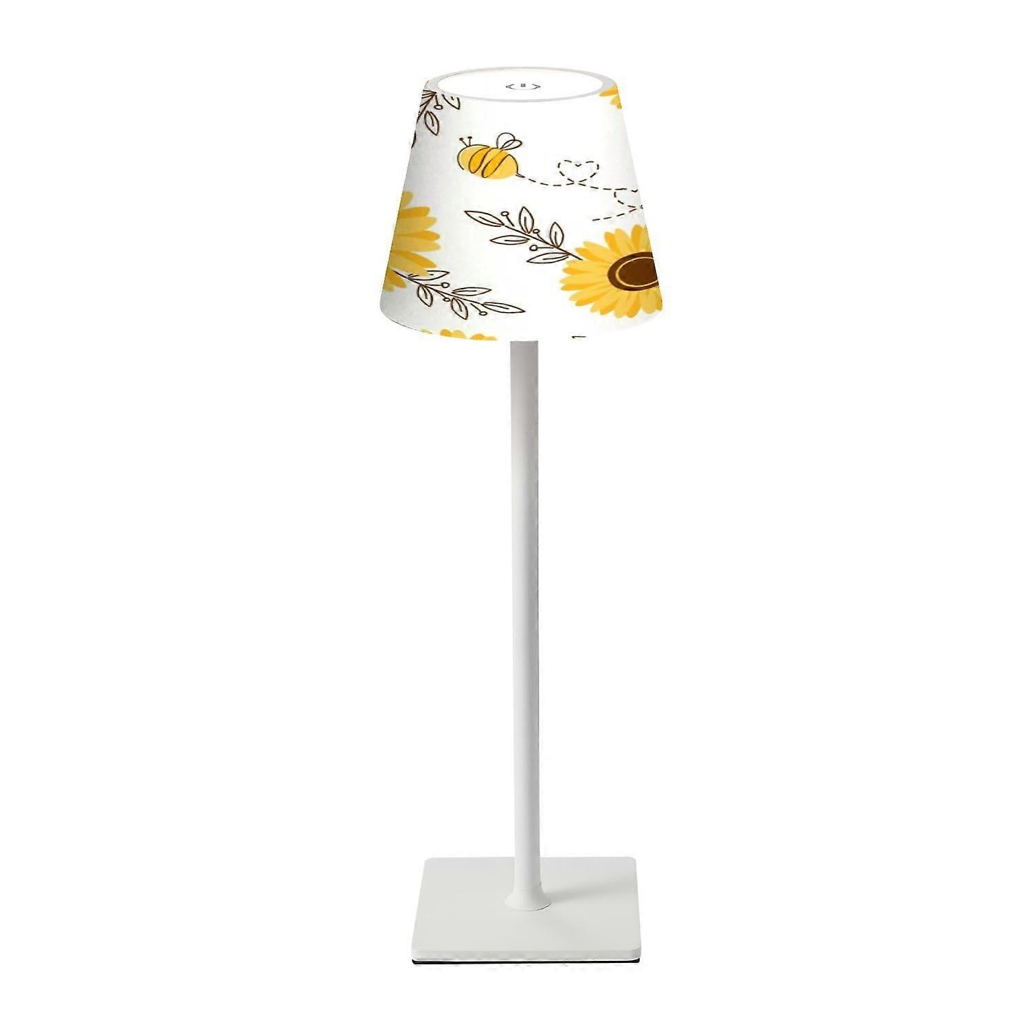 Cordless Table Lamp Sunflower Field Seamless Pattern With Branches And Bees Cartoons Rechargeable