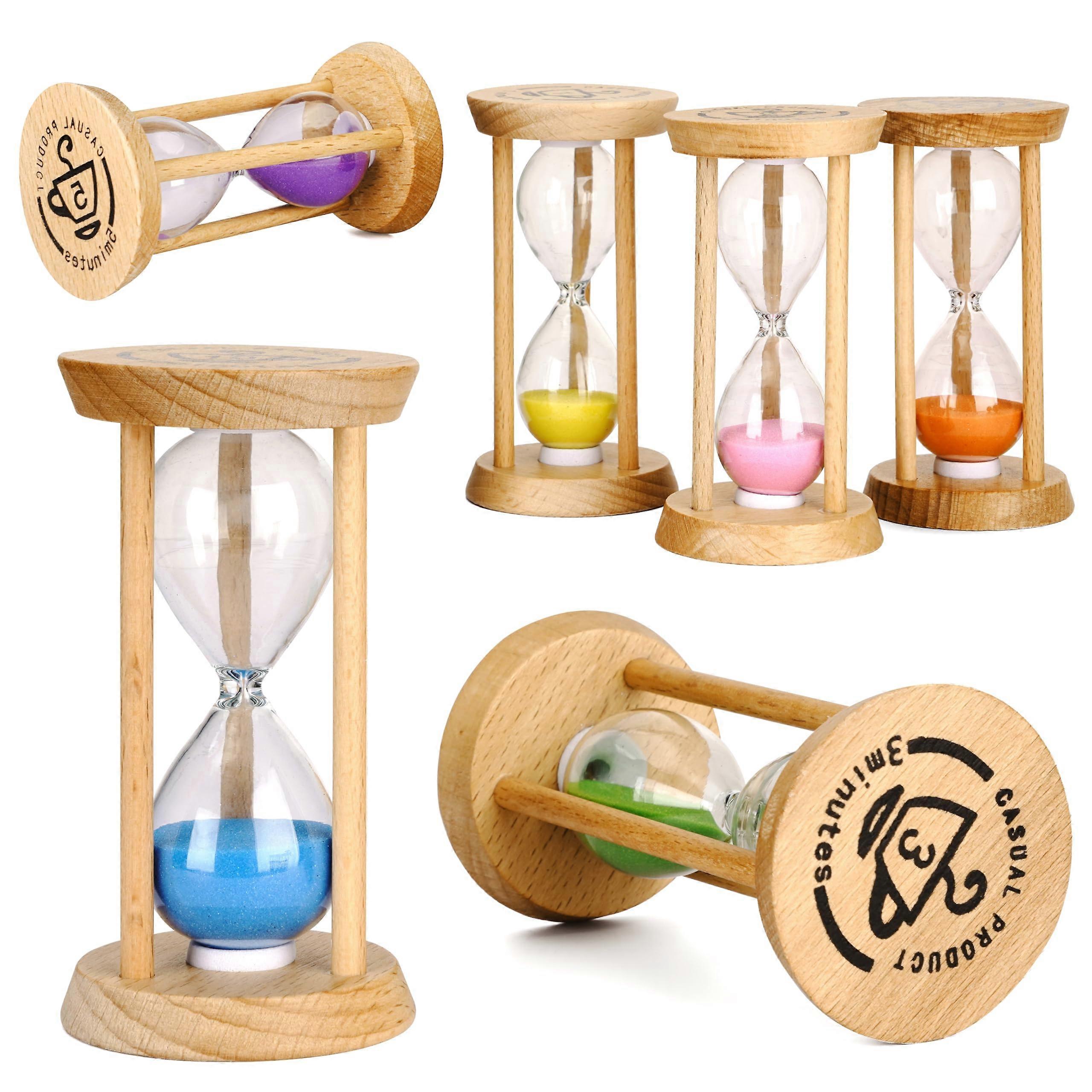 6PCS Wooden Frame Sand Timer Set - 30s, 1m, 2m, 3m, 5m, 10m - Hourglass Timer for Time Management and Games