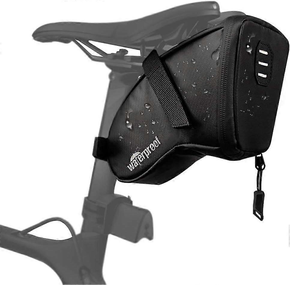 Bicycle saddle bag, waterproof bicycle wedge bag with waterproof zipper and rear light loop (1L)