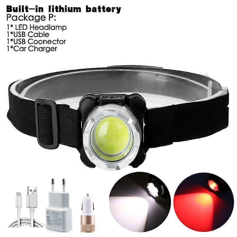 Waterproof COB LED Headlamp with Spacer Battery, White and Red Lighting, USB Rechargeable