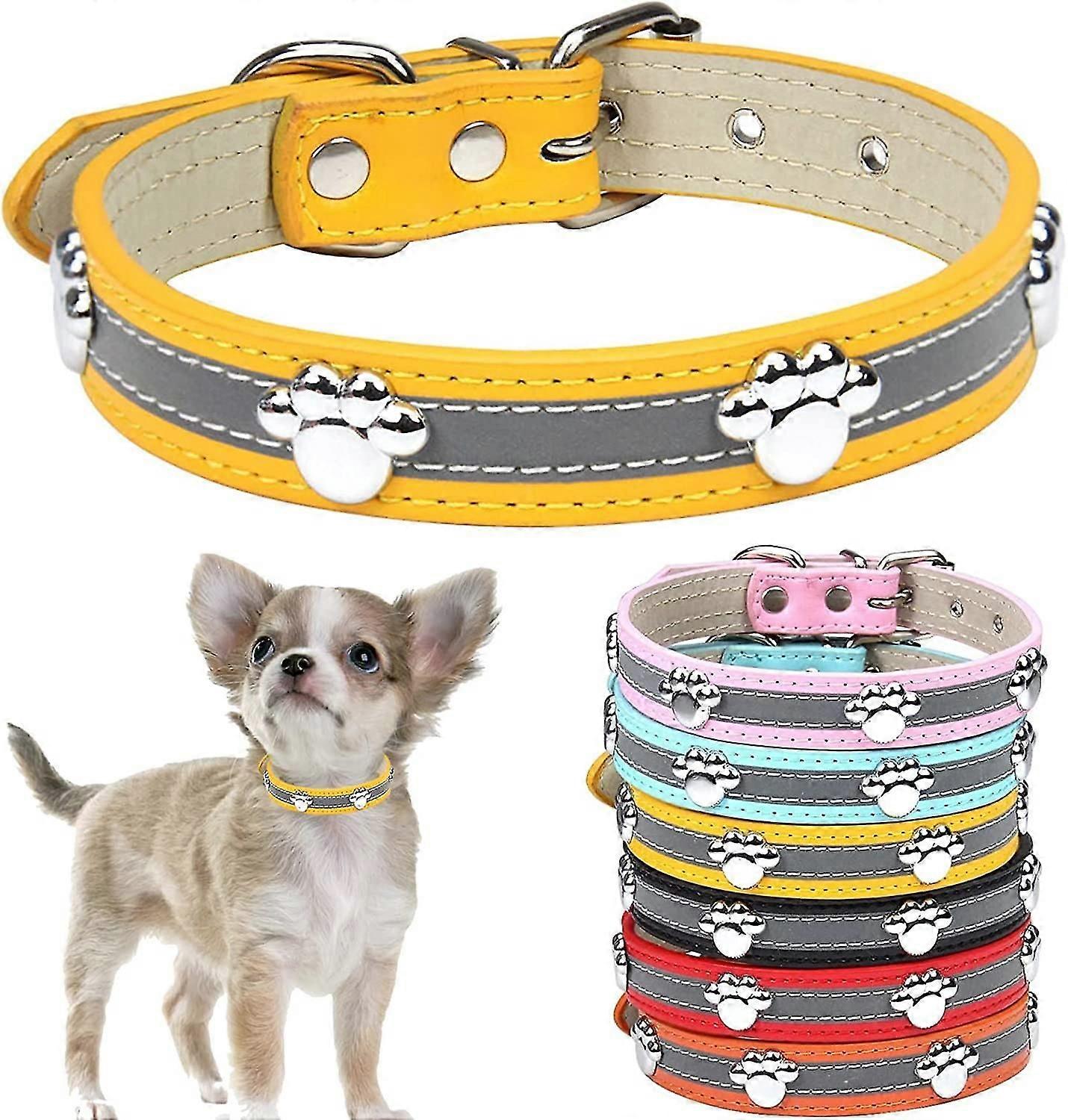 طوق الكلب العاكس مع لطيف مخلب برشام مرصع مضحك لينة بو الجلود قابل للتعديل جرو الكلب الياقات للكلاب الصغيرة والمتوسطة الكبيرة القطط الأصفر X كبيرة (