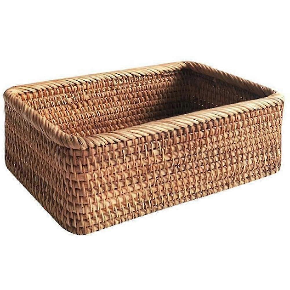 HandWoven Rectangular Rattan Wicker Basket Fruit Tea Bread Picnic Cosmetic Storage Box Kitchen Hou