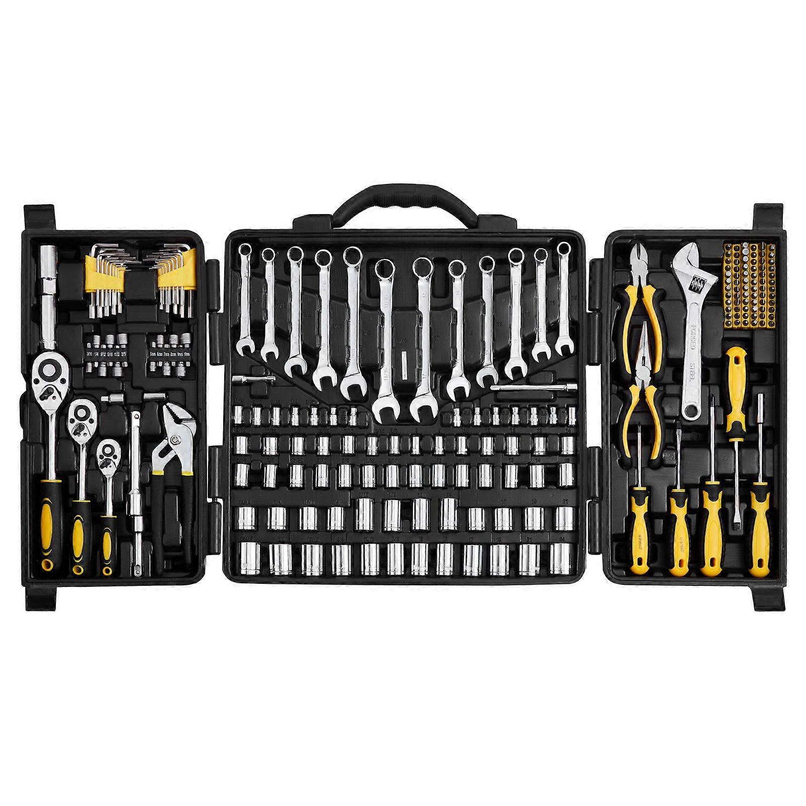 207-Piece Mechanics Tool Set, 1/4" 3/8" 1/2" Drive Sockets, SAE and Metric Mechanic Tool Kit with Bits, Wrenches, Ratchet Handle
