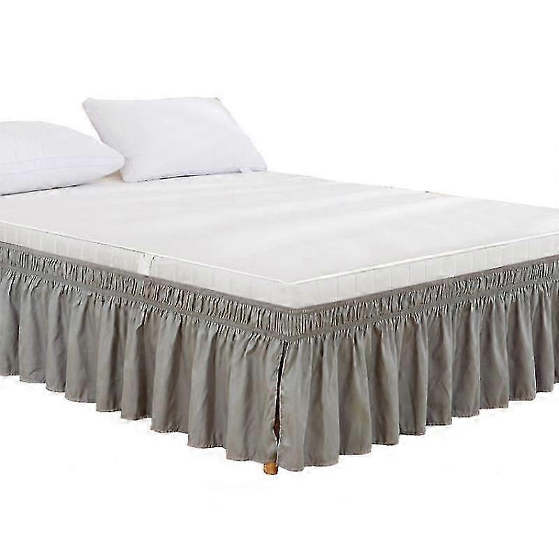 Simple pleated bed solid color stretch bed skirt (light gray King: 78*80+15inch)