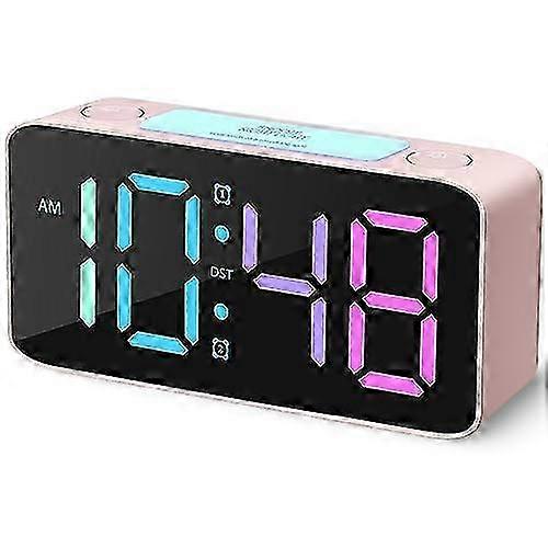 Sveglia super rumorosaOrologio digitale RGB con luce notturna a 7 colori, volume regolabile, caricatore USB, piccoli orologi - rosa