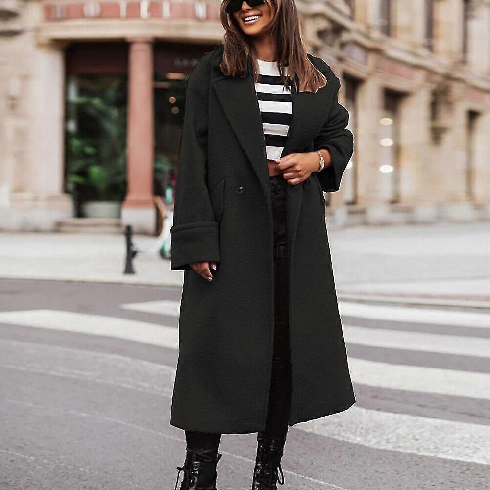 Dam Ull Trenchcoat Mode Kostym Overcoat Oversized Lång jacka Ytterkläder