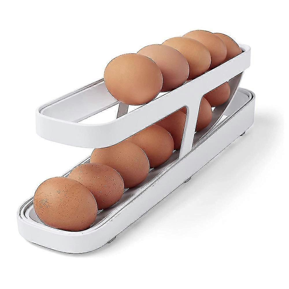 Egg Holder For Refrigerator Automatically Rolling Egg Storage Container 2 Tier Rolling Egg Dispenser, Space Saving Egg Tray Cabinet