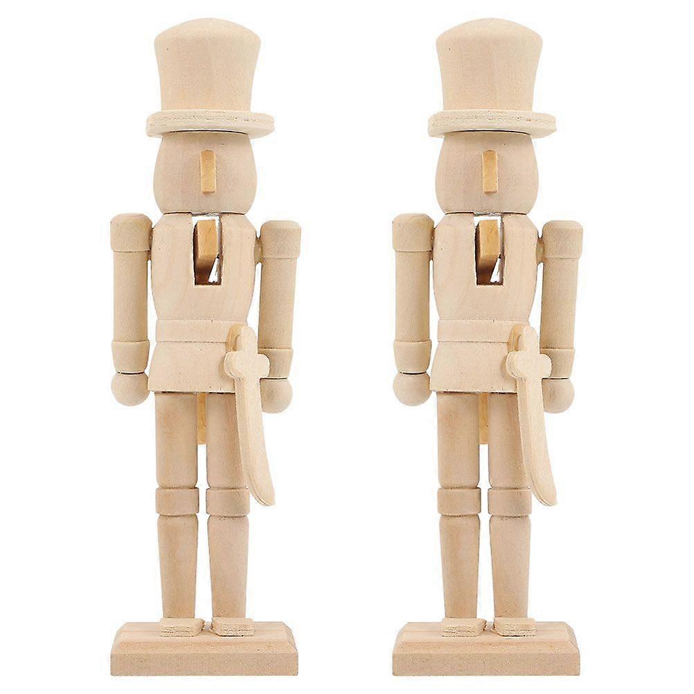 2pcs Wooden Unfinished Nutcracker Figurine DIY Blank Crafts Unpainted Nutcracker Blank Nutcracker Soldier Wooden DIY Nutcracker Ornament Xmas Wooden C