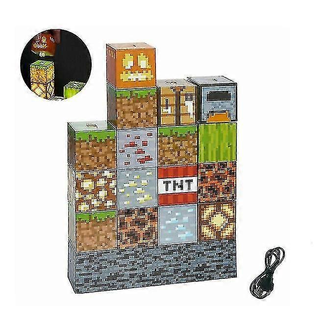 Minecraft Building Block Lampe de bureau Diy Stitching Table Lampe Jouets Usb Charge