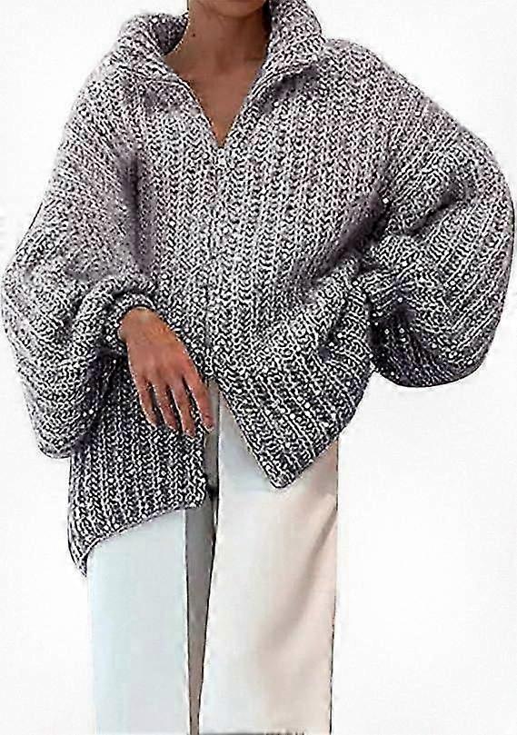 Women's Sparkly Knit Coat with Flared Sleeves Oversized Mid-Length Cardigan