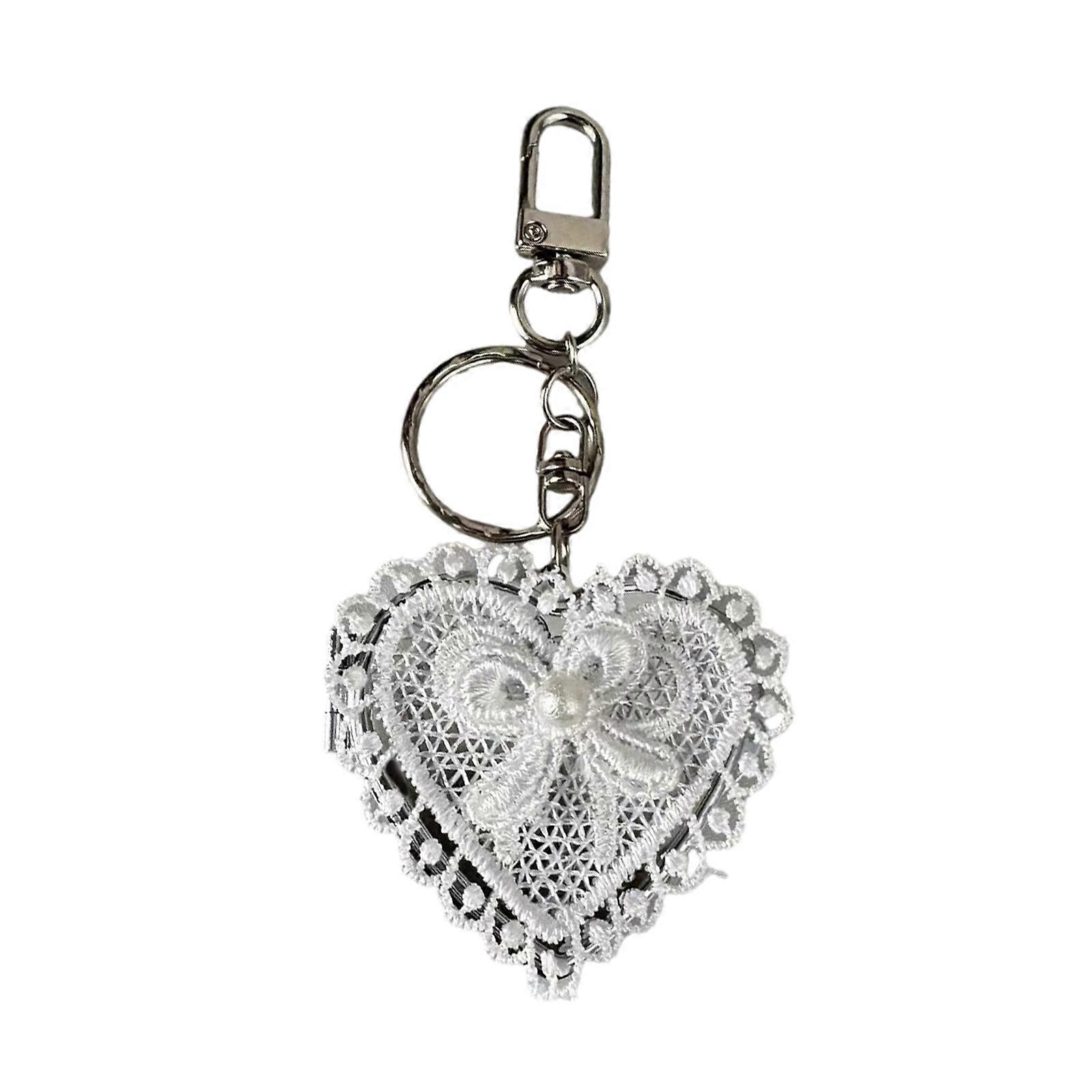 מראה ניידת תליית תליון מקסים תחרה לב Bowknot מראה תליון מתנה לקישוטי תיק חברה