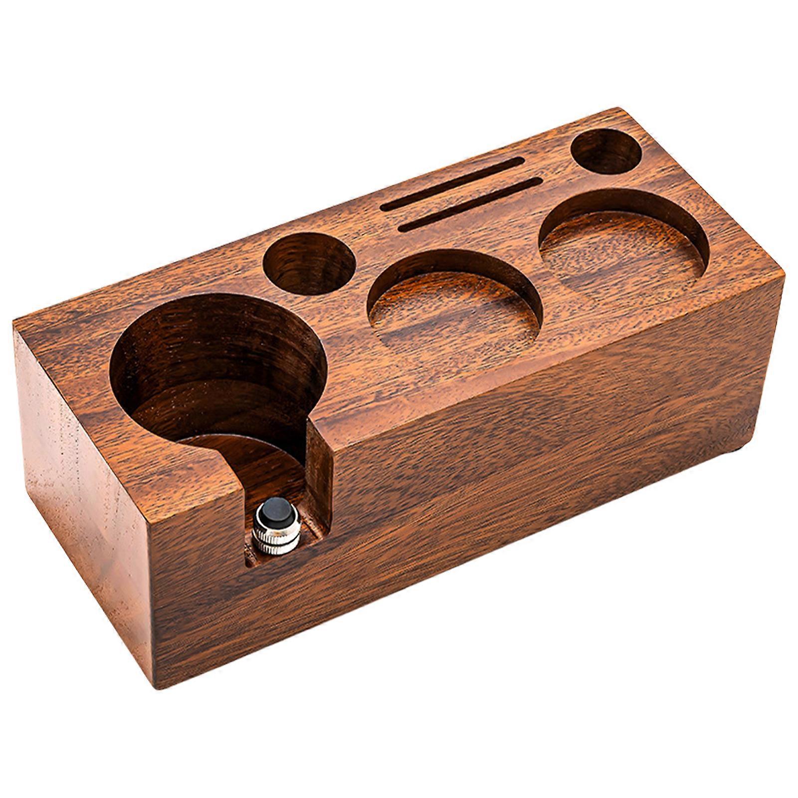 Professional Coffee Tamper Dock Espresso Machine Support Base Stand Wood Coffee Portafilter Holder with Silicone Pads
