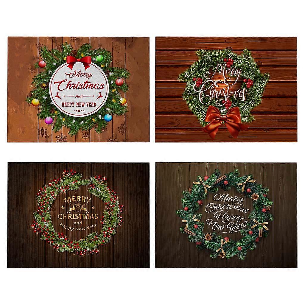 4 Pieces Dining Table Mats Table Pads Placemat Waterproof Polyester Linen Material Rectangular Shape for Christmas Decor