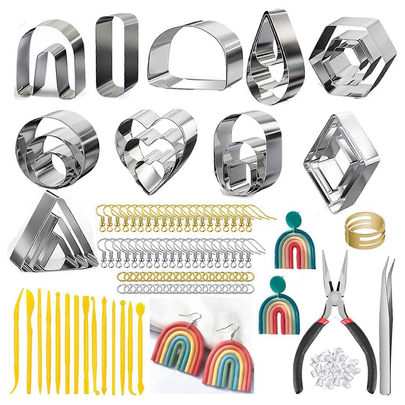 Polymer Clay Cutters 10 Shapes Cutters 141 Pcs Clay Earring Cutters with Shaping Rods and Hooks Clay Cutters for DIY