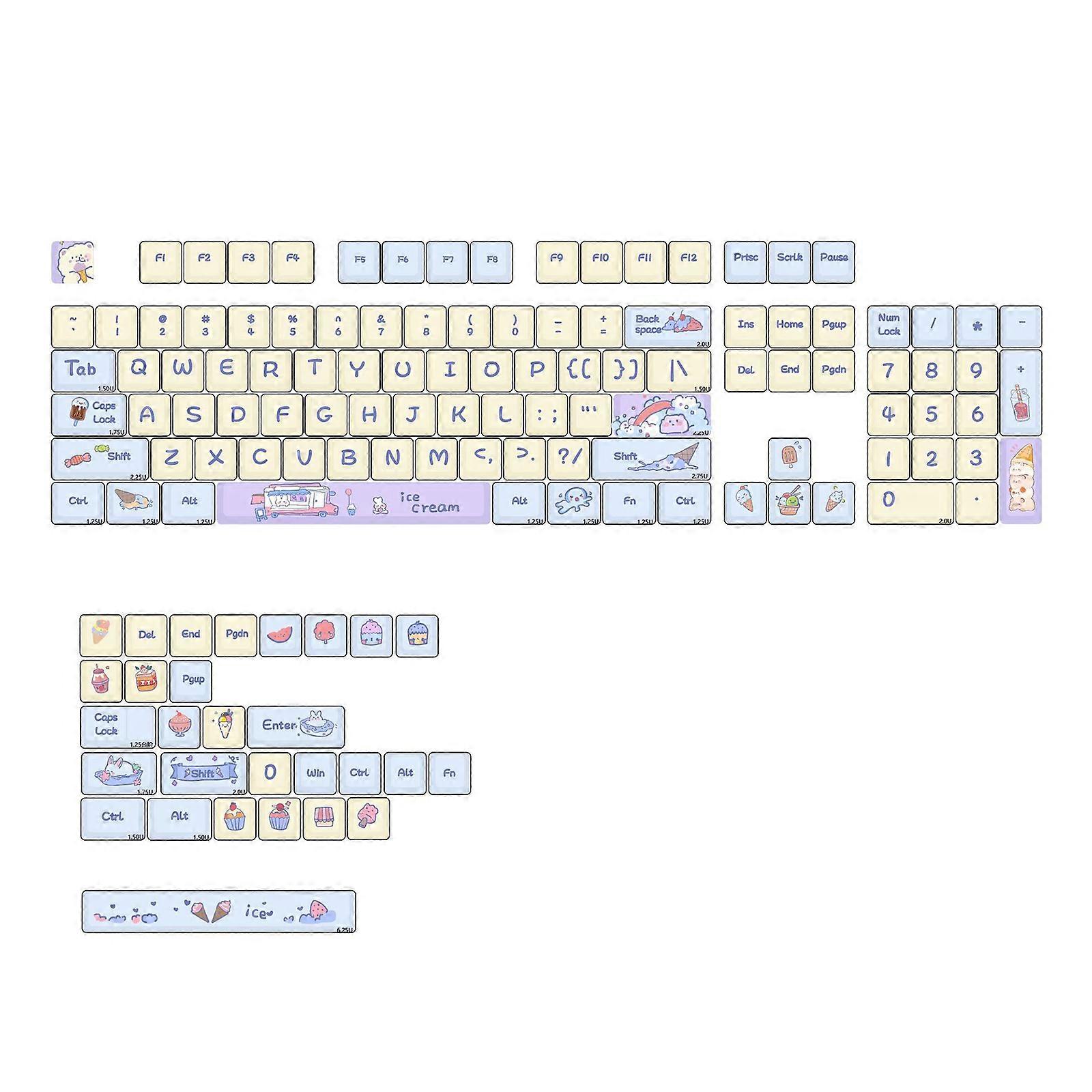 133Keys Ice Cream Keycaps XDA Profile 9mm Thick PBT Keycap For 61/87/104/108 Layout Mechanical Keyboard Keycaps Multicolor