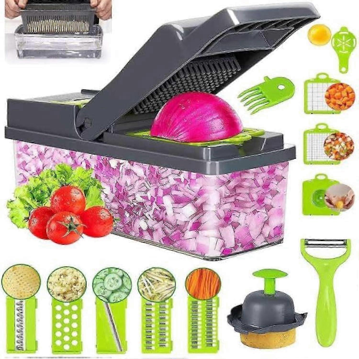 16-in-1 Multi-Function Handheld Vegetable Cutter Slicer Peeler Mincer Garlic Presser