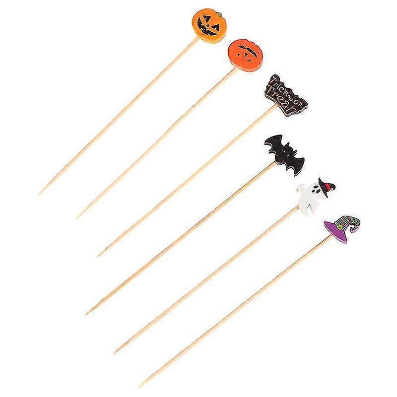 2025 100Pcs Halloween Disposable Bamboo Toothpick Pumpkin Buffet Cake Fruit Fork