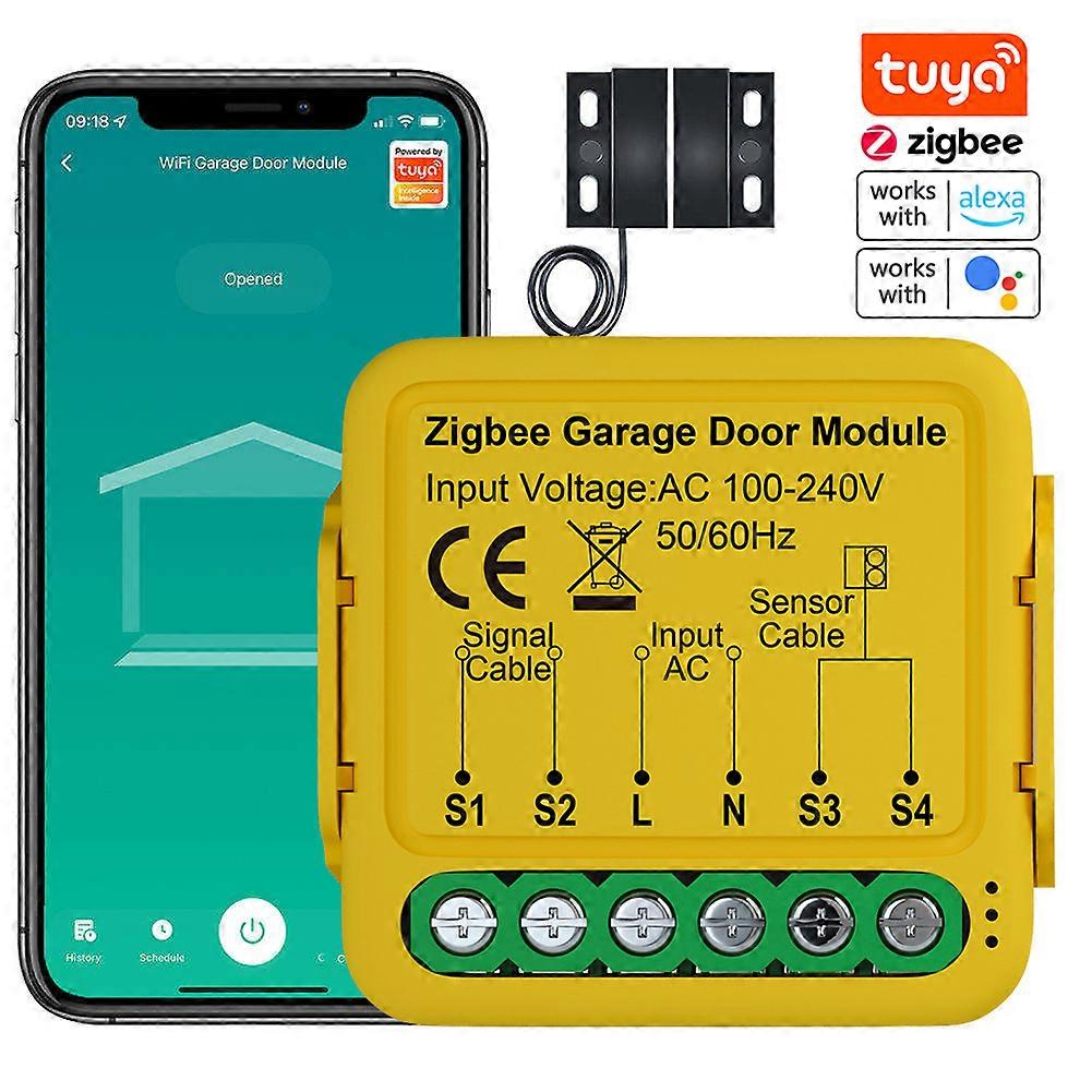 Tuya ZigBee Garage Door Opener Controller Smart Module Remote Mobile App Control Compatible with Alexa Voice Control Home Automation