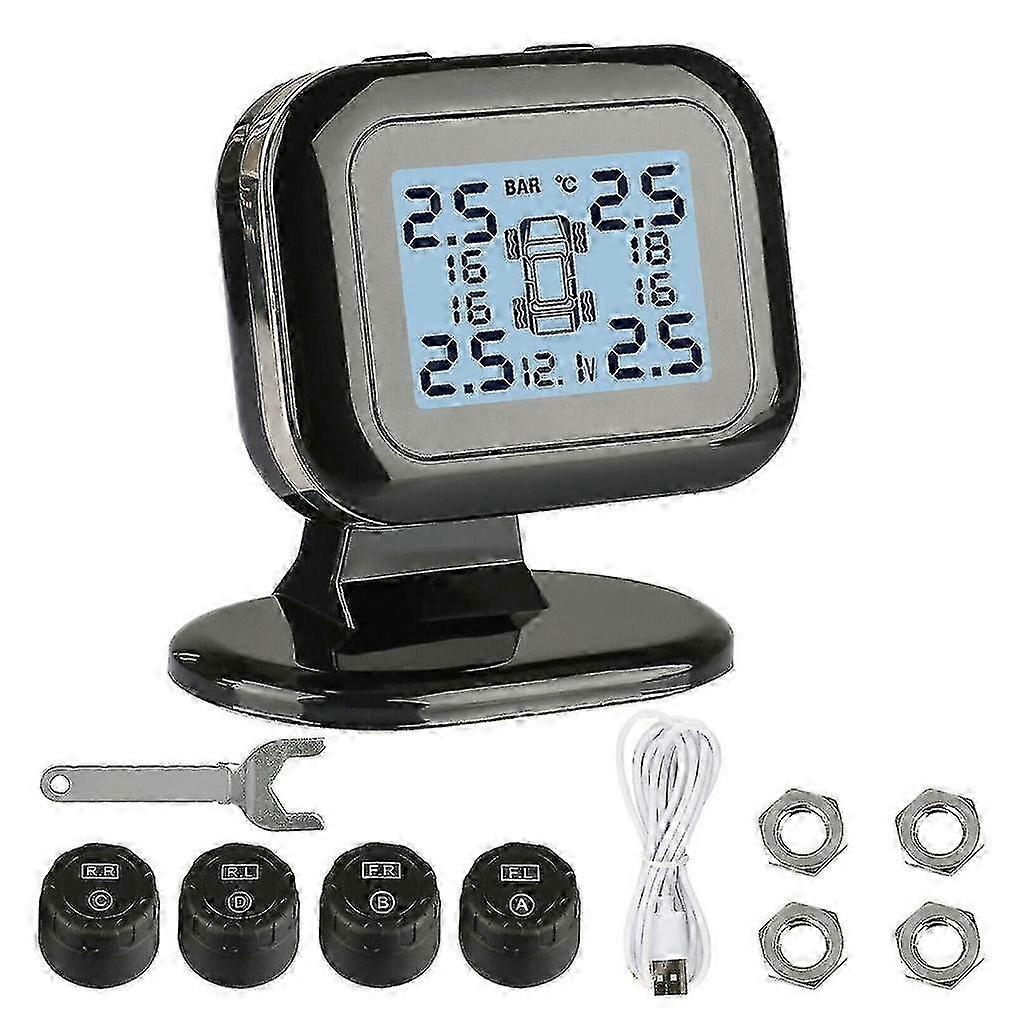 Bezprzewodowy wyświetlacz LCD TPMS System monitorowania ciśnienia w oponach samochodowych + 4 zewnętrzne czujniki