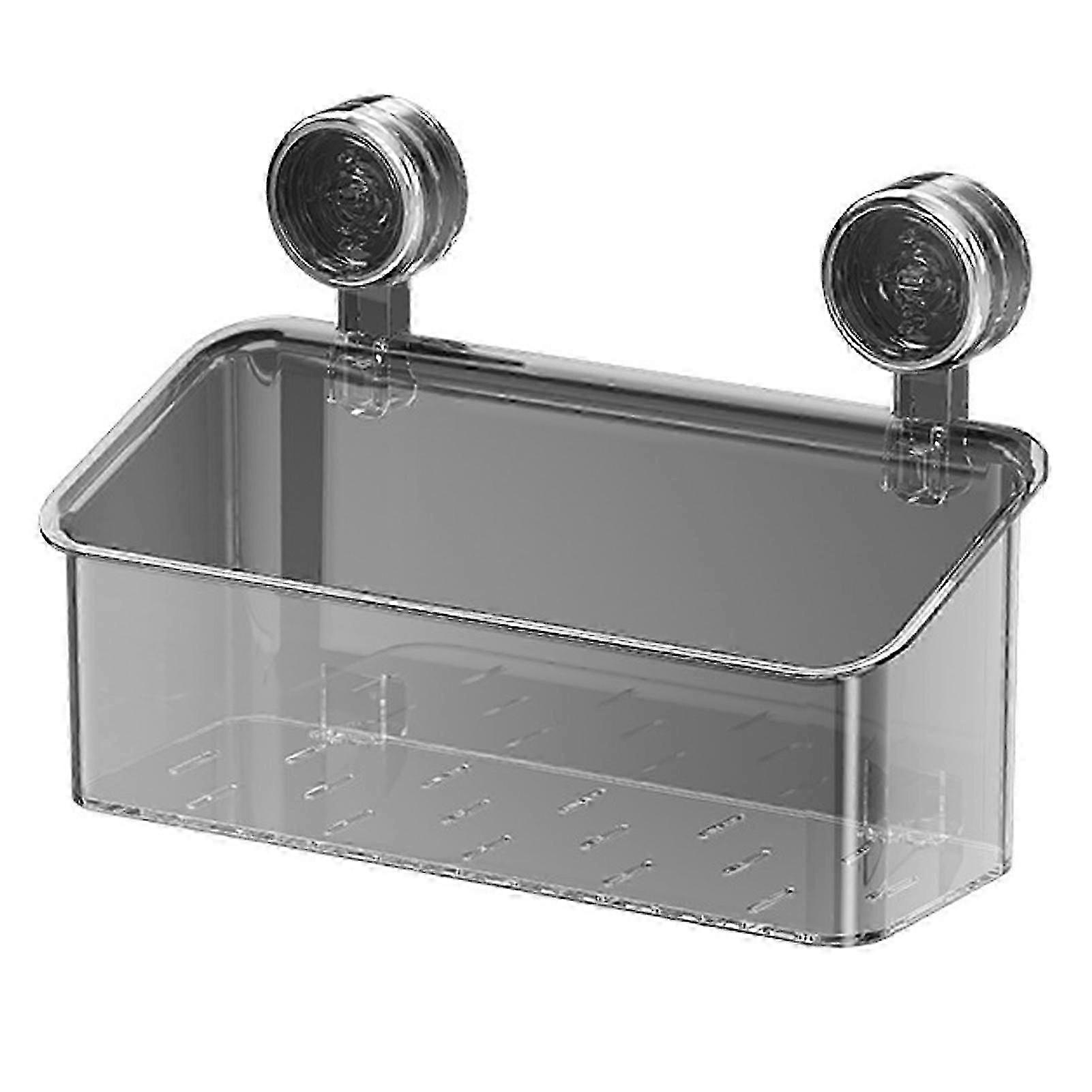 クリアグレーのシャワーキャディ、ドレンホール、取り外し可能な収納ラック、強力な吸引力付き