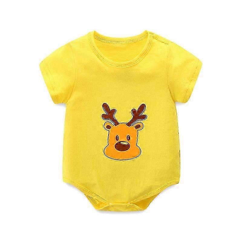 Newborn Baby Boys Girls Short Sleeve Cartoon Print Romper Breathable Jumpsuit