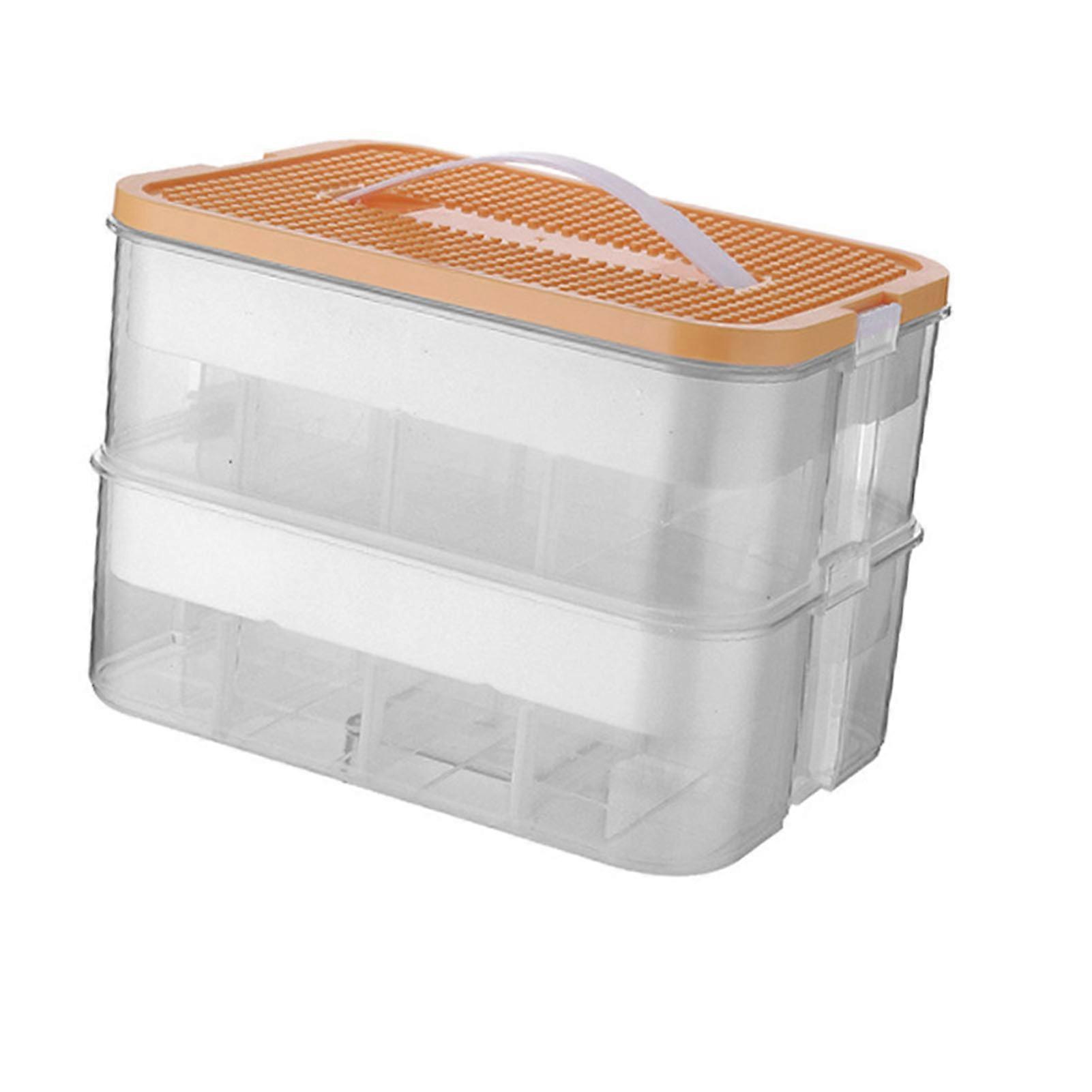 Stackable Toy Storage Bin Plastic Block Building with Lid Multiple Compartments Large Capacity Organizer Box for Kids 2 Tiers Yellow (30.5x23x23cm) 