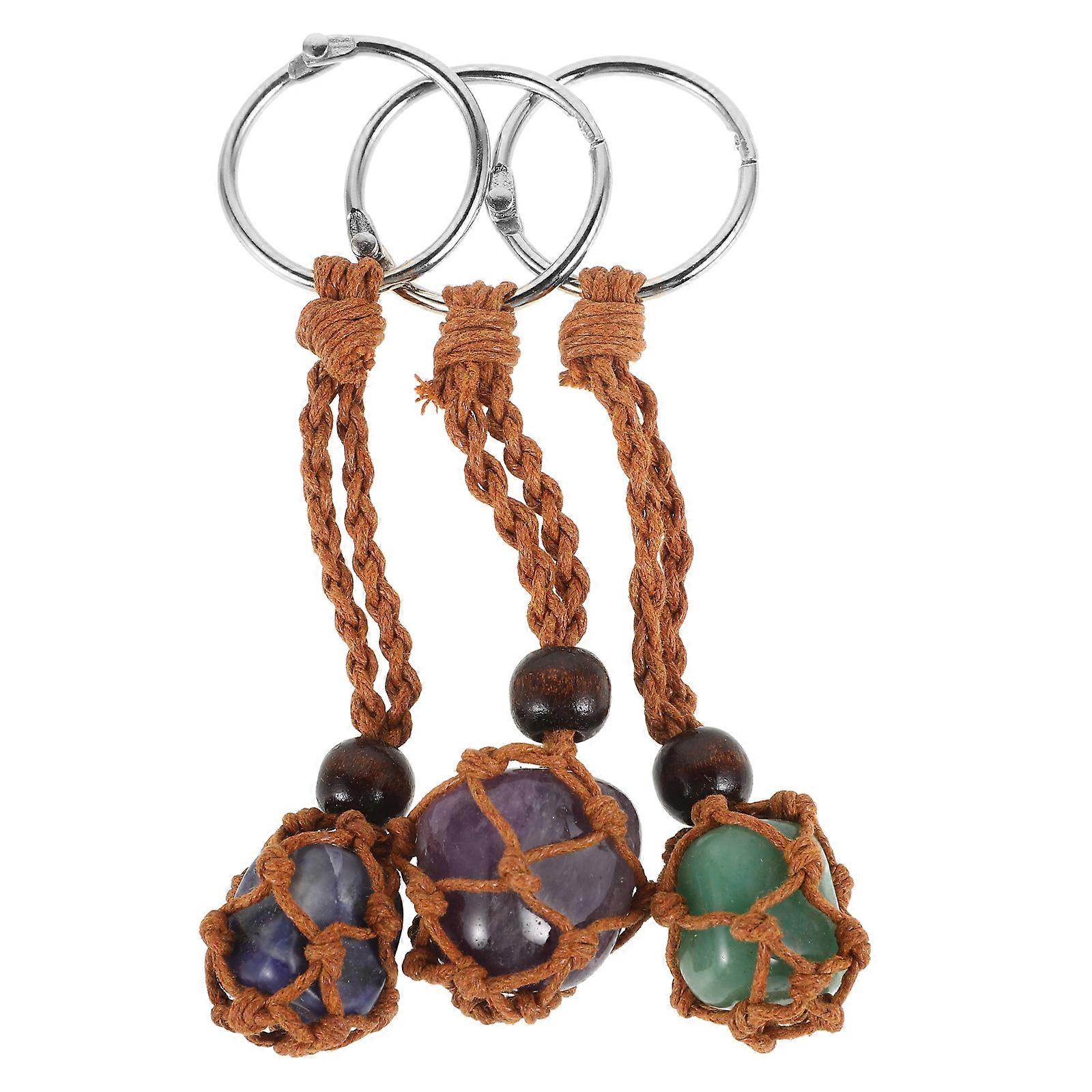 Backpack Key Chains Stone Keyring Leisure Blue Pattern Adults 3Pcs